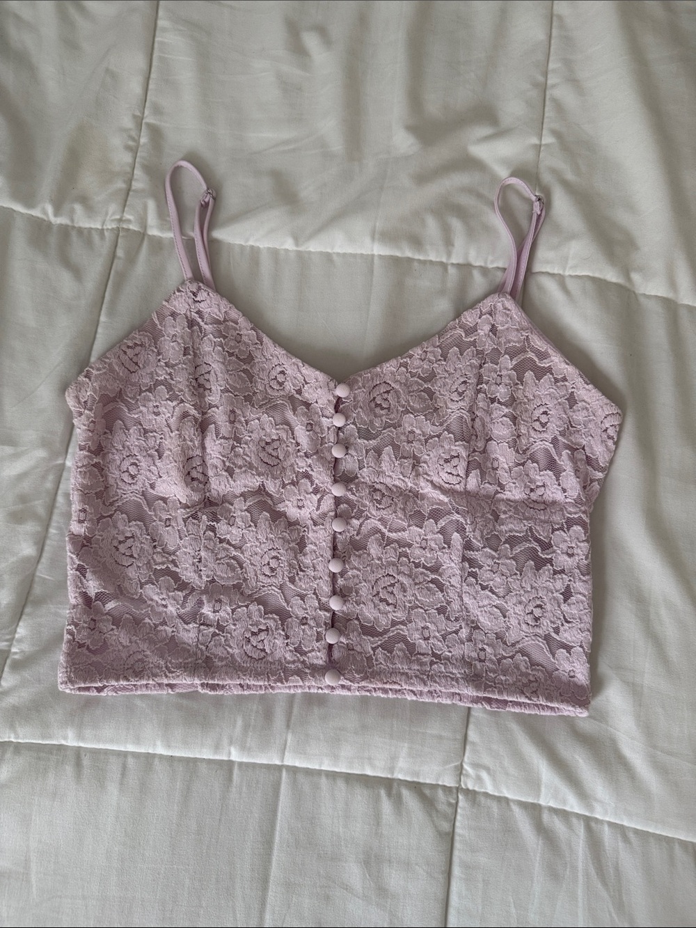 Forever 21 Lace Button-Front Crop Cami in Light Lavender